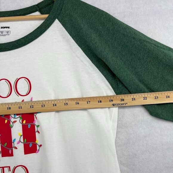 "TOO LIT TO‎ QUIT" Christmas Holiday Women's Baseball Tee Lights Novelty Size XL - Picture 5 of 6